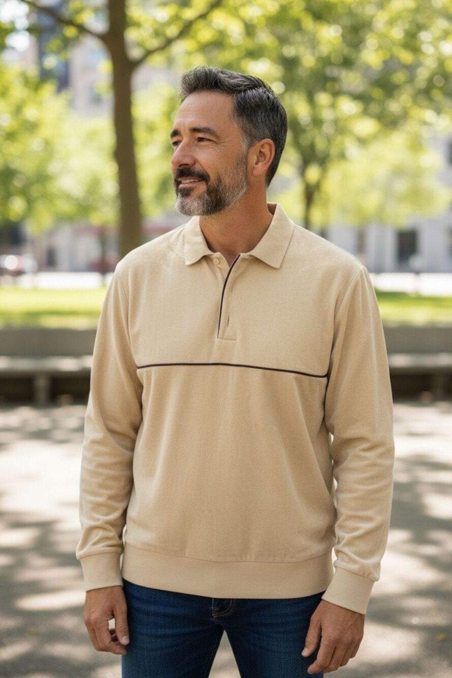 ✨Todd Snyder Velour Piped Tan Sz XXL Polo✨